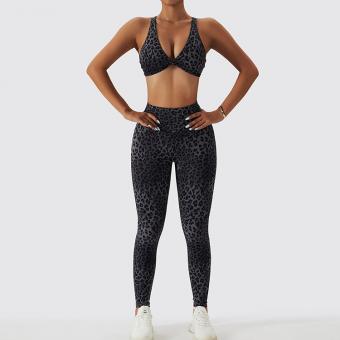 Black Blue Leopard Leggings Bra Sets