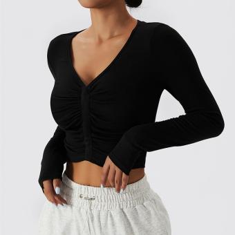 Front Wrinkle V Neck Crop T-shirt